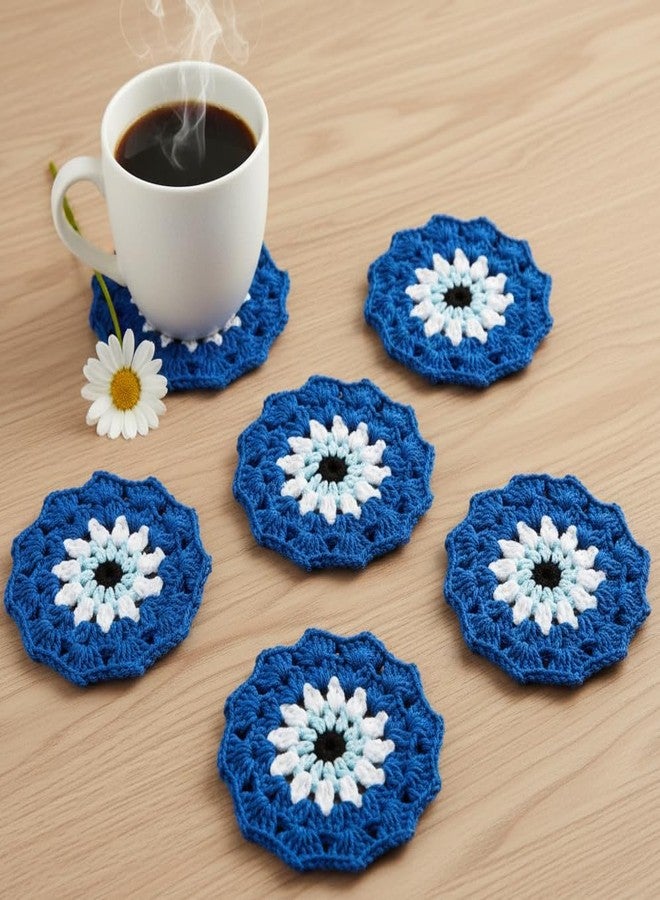 RITIKA CRAFT ريتيكا كرافت، مفرش طاولة/قاعدة أكواب شاي من الصوف المحبوك يدوياً على شكل عين شريرة - 5 بوصة (عبوة من 6 قطع) - Image 2
